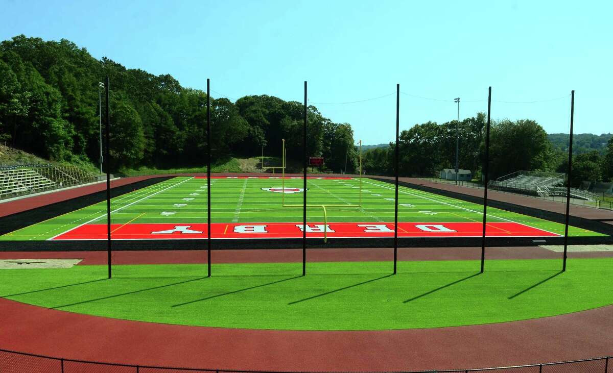 A view of the new football field at Derby High School in Derby, Conn., on Friday August 30, 2019.