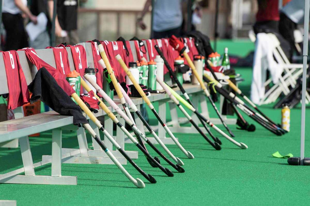 STANFORD, CA - APRIL 11: Sticks before a game between University of California-Berkeley and Stanford Field Hockey at Varsity Field Hockey Turf on April 11, 2021 in Stanford, California.