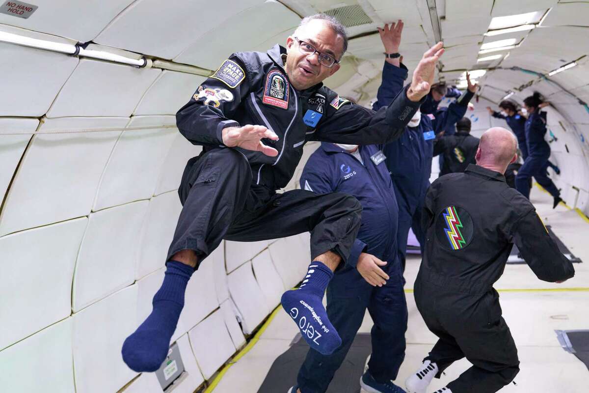 Apurva Varia participates in a parabolic flight with the Zero Gravity Corp. (ZERO-G) on Oct. 17, 2021. Varia, who is deaf, is working with AstroAcccess to advance disability inclusion in space exploration. The team seeks to assess how the physical environment onboard space vessels could be modified so that all astronauts and explorers, regardless of disability on Earth, can travel to space.