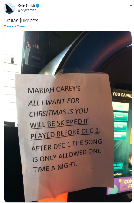 Dallas bar restricts ‘All I Want for Christmas’ on jukebox