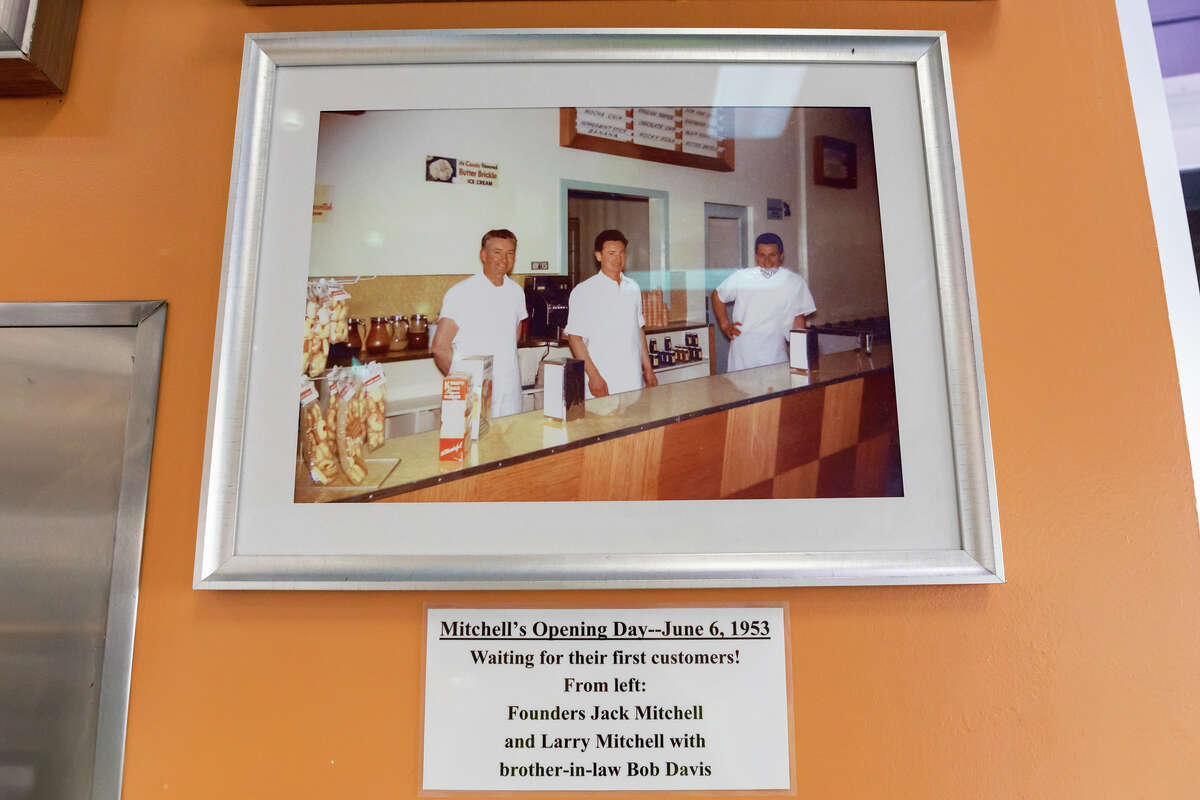 The opening day photo for Mitchell's Ice Cream is displayed in San Francisco on November 3, 2021.