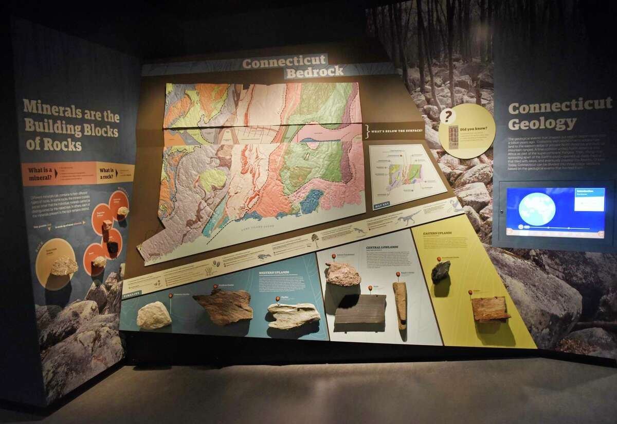 A geology display is shown in the newly redesigned science and natural history collection at the Bruce Museum in Greenwich, Conn. Wednesday, Nov. 3, 2021. The Bruce Museum is opening two new exhibitions on Nov. 7. "Resolute: Native Nations Art in the Bruce Collection" features significant objects that provide new information about Native Nations as historical and contemporary societies."The Fisher Dollhouse: A Venetian Palazzo in Miniature" features miniature renderings of 10 rooms inside a diorama inspired by Venice's glamorous Gritti Palace.