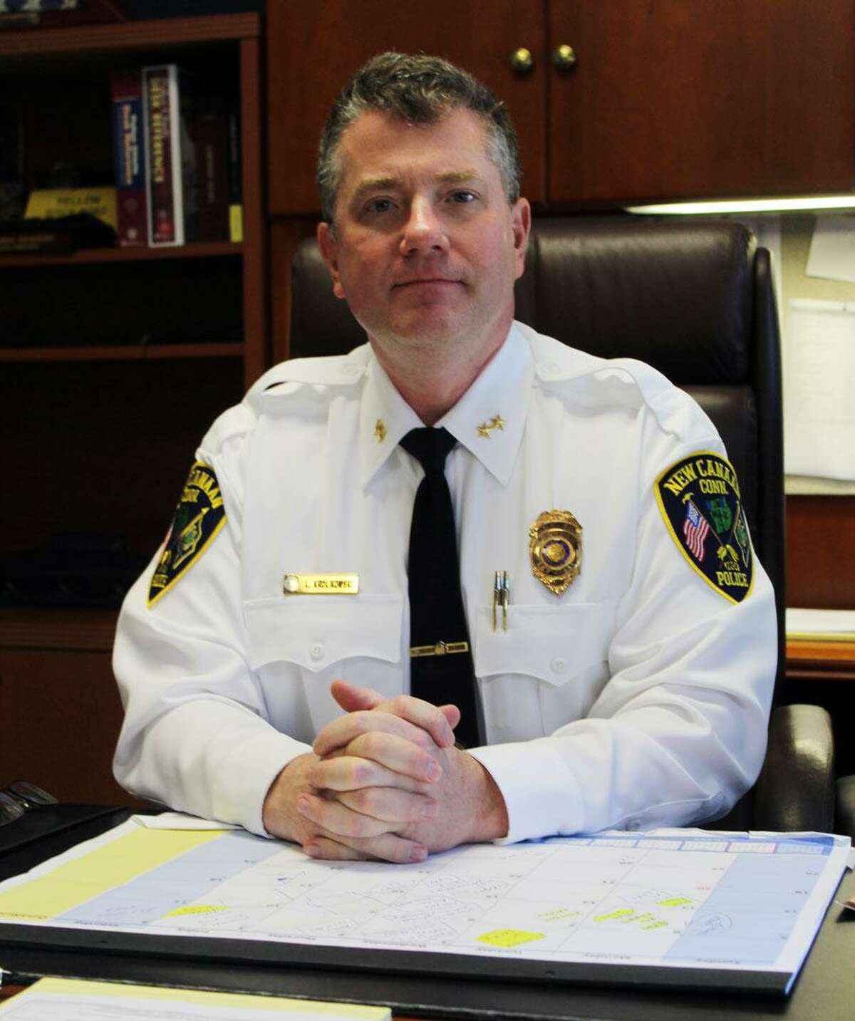 New Canaan Chief of Police Leon Krolikowski met with other chiefs at a police forum.