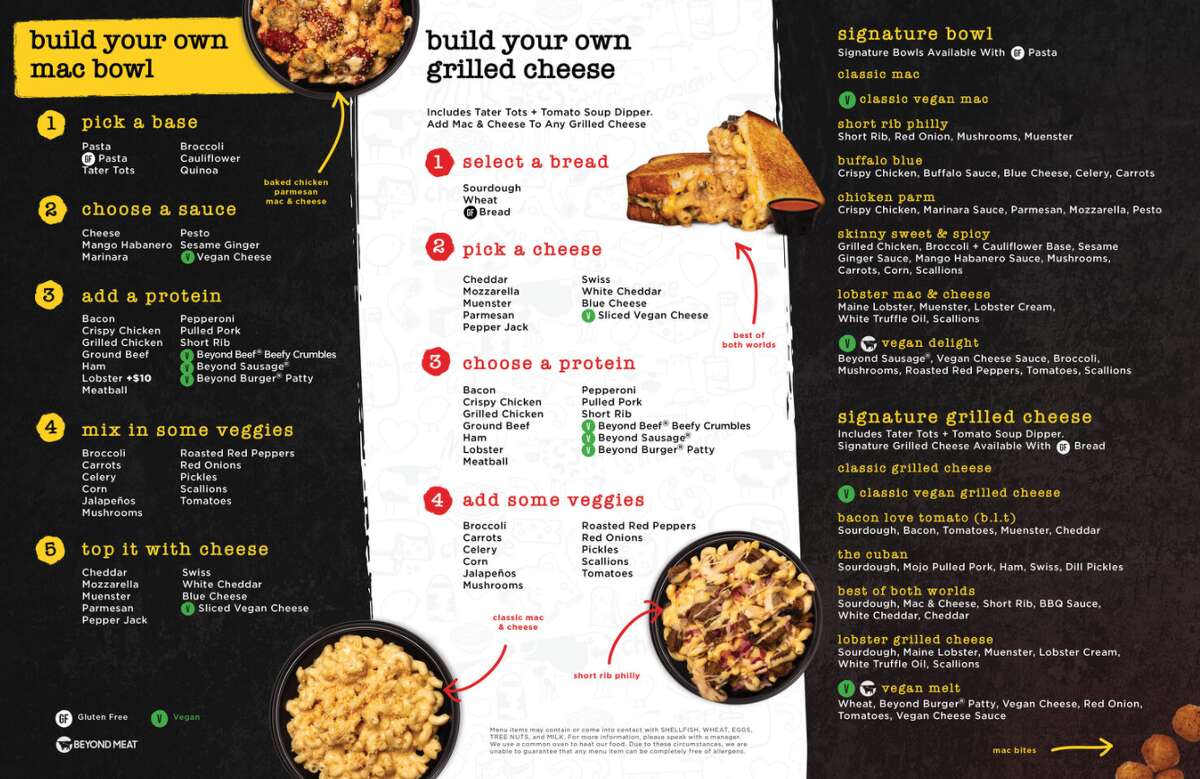 These are the menu options for I Heart Mac & Cheese.