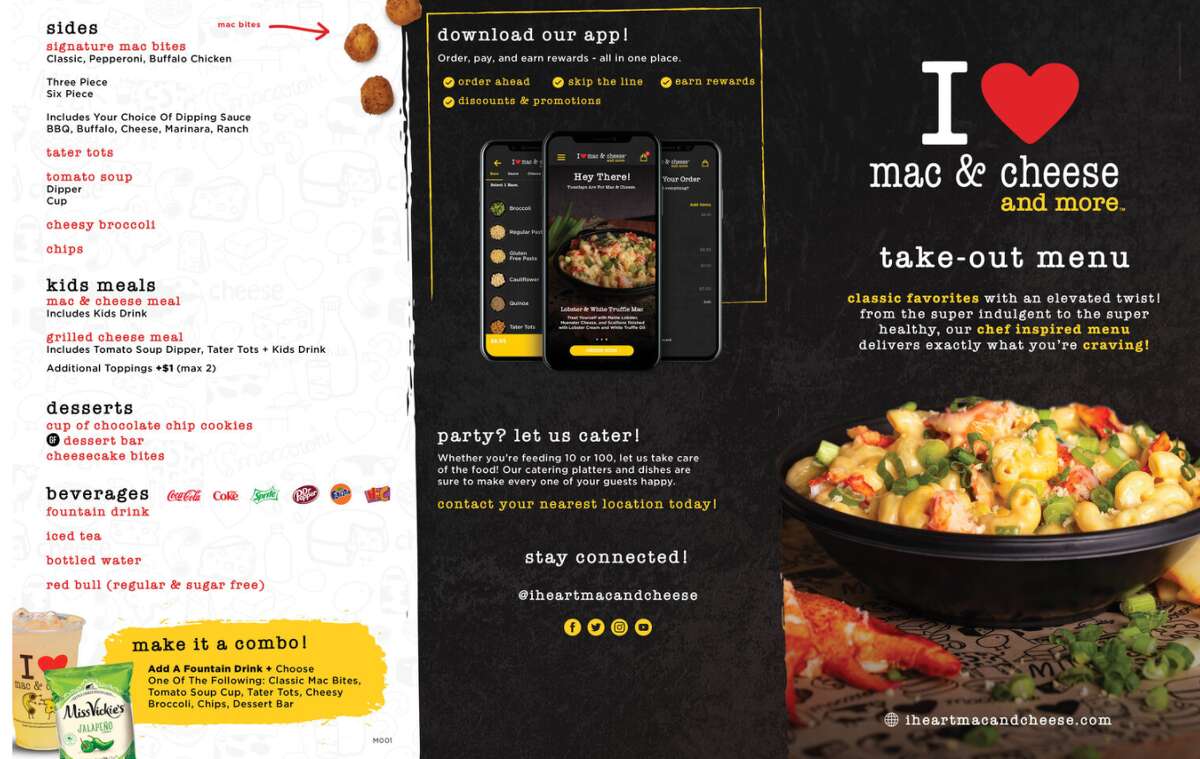 These are the menu options for I Heart Mac & Cheese.