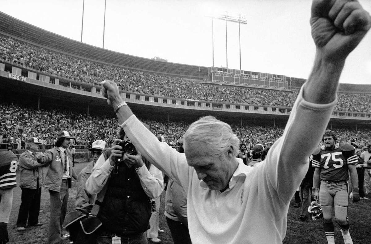 Head coach Bill Walsh and the 49ers hung on after the Falcons recovered an onside kick and got into field-goal range.