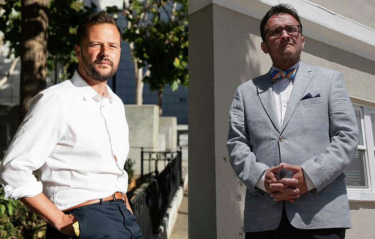 Supervisor Matt Haney, left, and former Supervisor David Campos are progressive Democrats running for an open Assembly seat. But they differ on whether the San Francisco Board of Supervisors should have approved a 425-unit apartment complex near Sixth and Market streets.