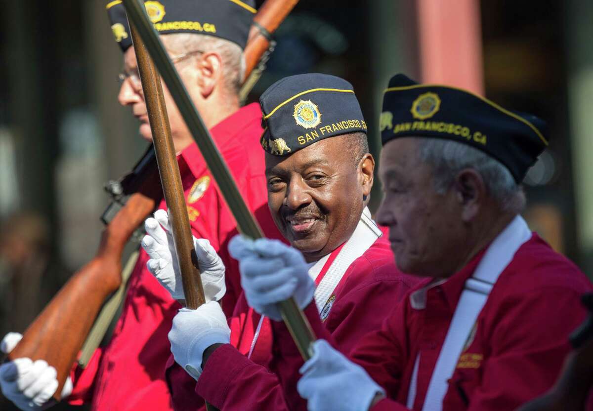 Members of American Legion Cathay Post 384 march in the 2019 Veterans Day Parade in San Francisco.