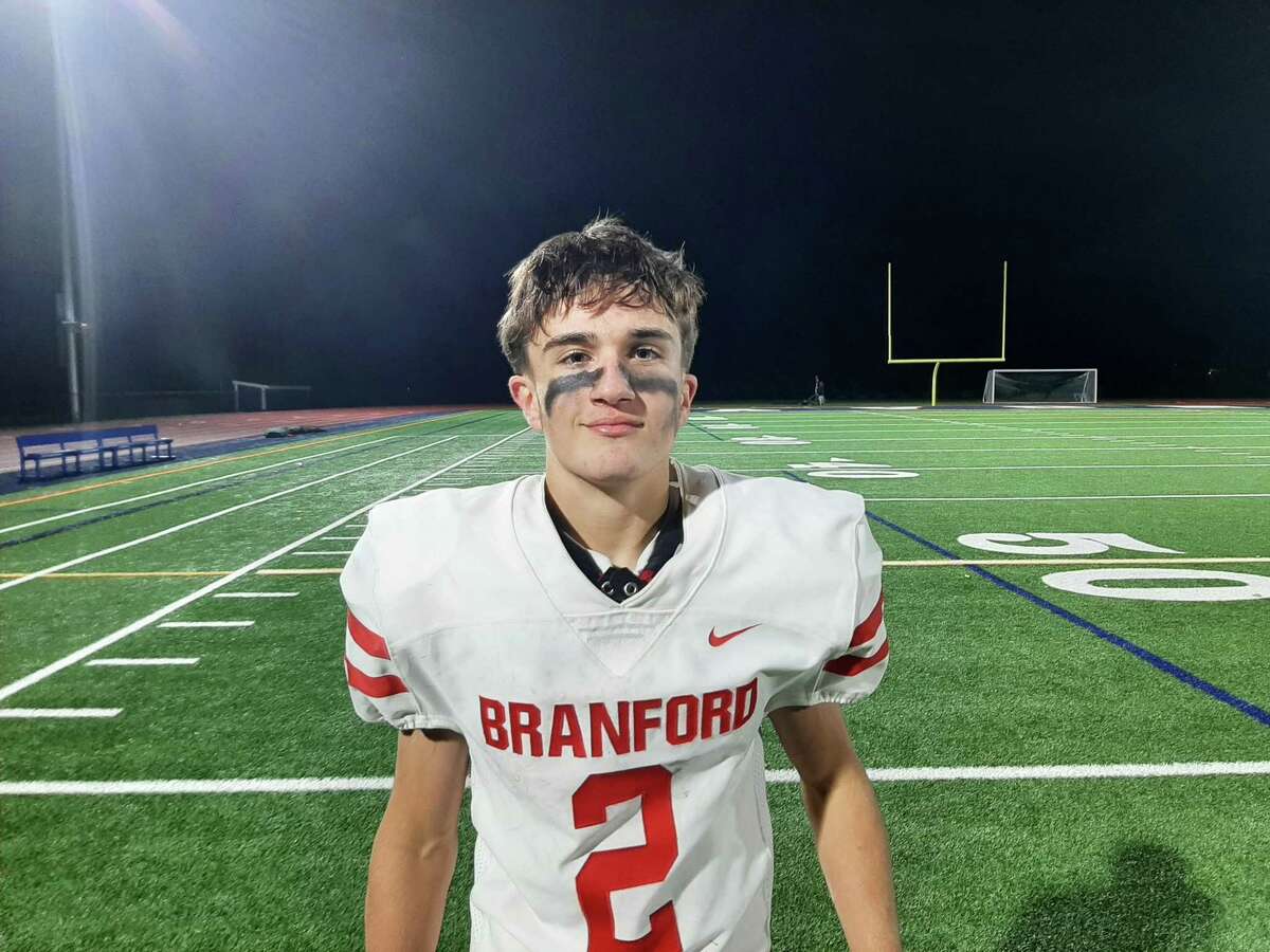 Branford’s Nathan Chieffo after a 21-7 football win at Avon on Friday.