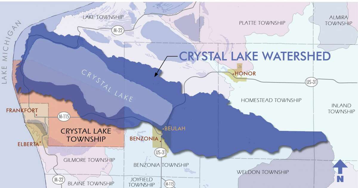 The Crystal Lake Watershed is over 43 square miles in area and intersects six townships and the villages of Beulah and Benzonia.