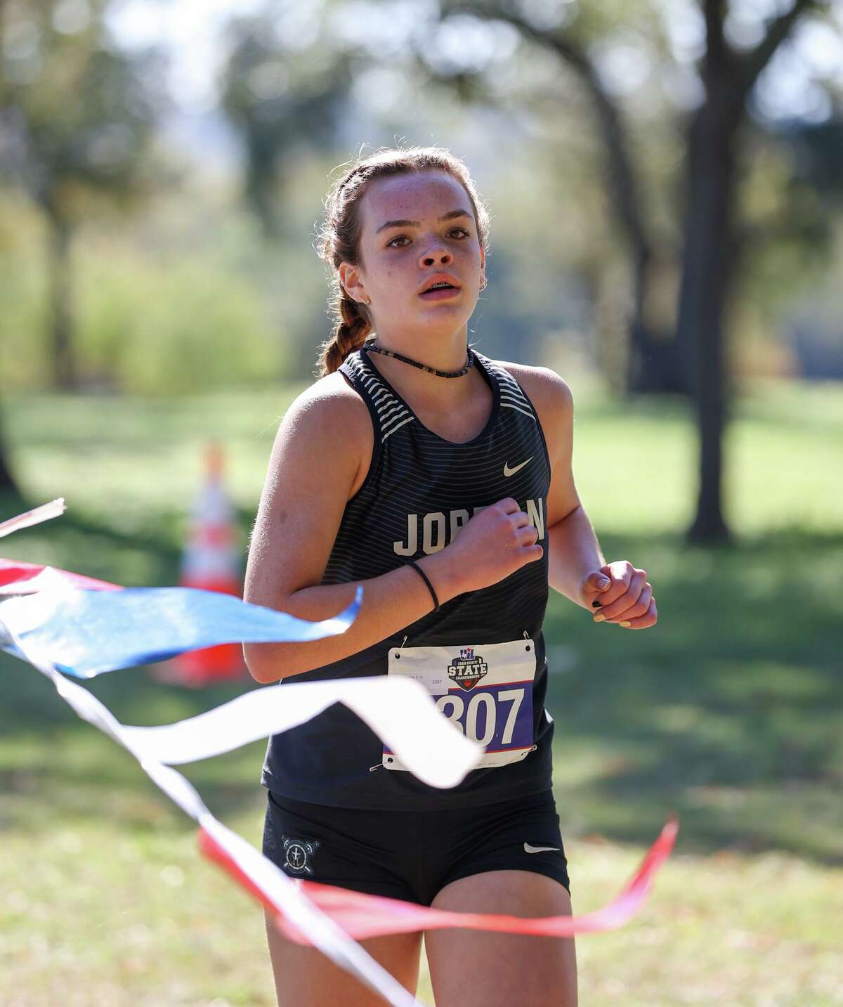 MJ Leviaguirre (2307) of Katy Jordan runs in the girls Class 5A state cross country meet on November 5, 2021 in Round Rock, Texas.