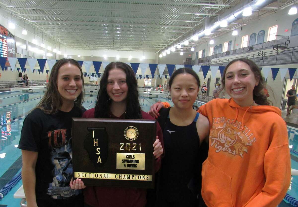 The 200-yard medley relay sectional champion team of (left to right) Ally Janson, Ava Whittaker, Karis Chen and Madelyn Milburn. 