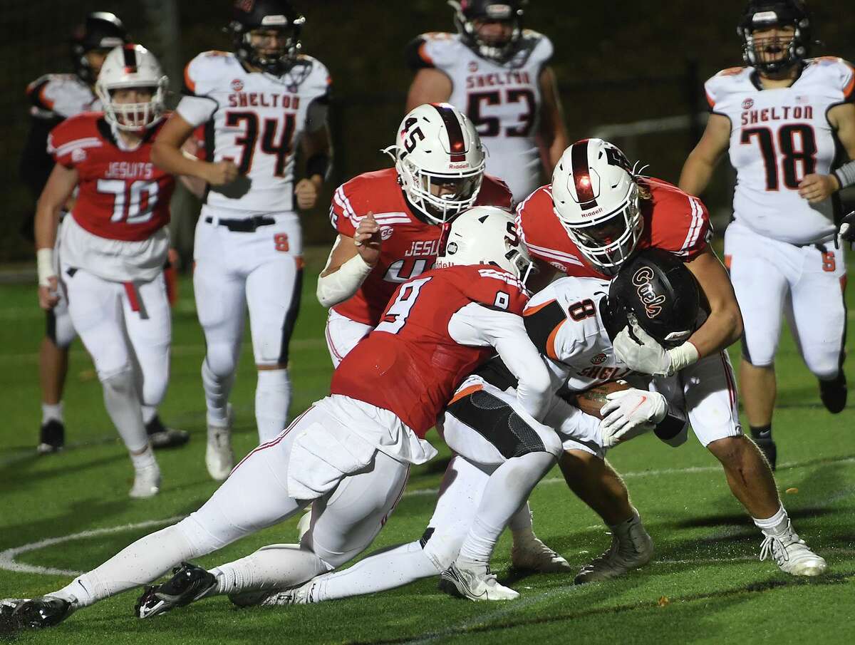 Fairfield Prep’s defense smothered Shelton in their first meeting a 54-0 Prep win on November 5, 2021.