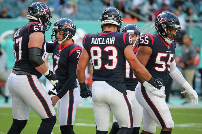 Houston Texans center Jimmy Morrissey (79) looks on during the NFL football  team's training camp at Houston Methodist Training Center, on Wednesday,  July 26, 2023, in Houston. (AP Photo/Maria Lysaker Stock Photo - Alamy