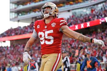 San Francisco 49ers tight end George Kittle (85) warms up during the  practice session prior to the NFC Championship at the SAP Performance  Center, Friday, Jan. 17, 2020, in Santa Clara, Calif. (