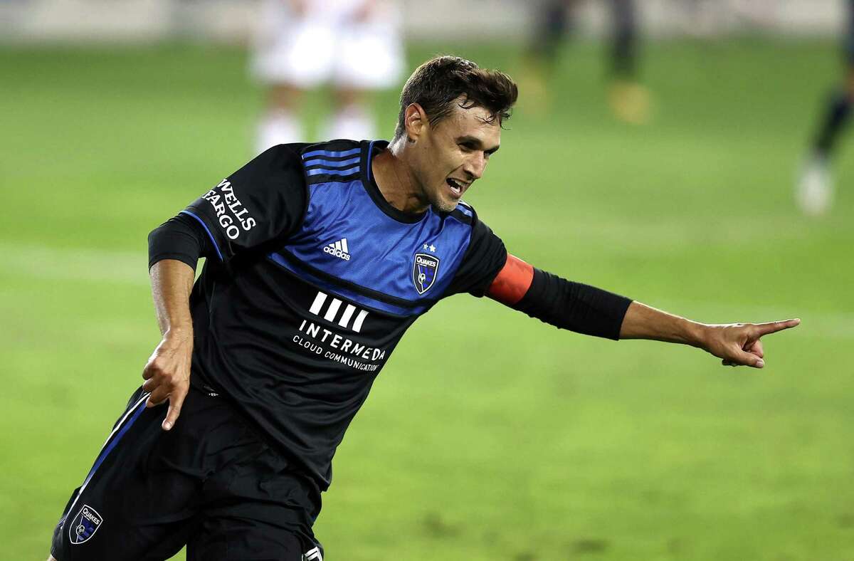 SAN JOSE, CALIFORNIA - OCTOBER 28: Chris Wondolowski #8 of San Jose Earthquakes celebrates after he scored a goal in the second half against the Real Salt Lake at Earthquakes Stadium on October 28, 2020 in San Jose, California. (Photo by Ezra Shaw/Getty Images)