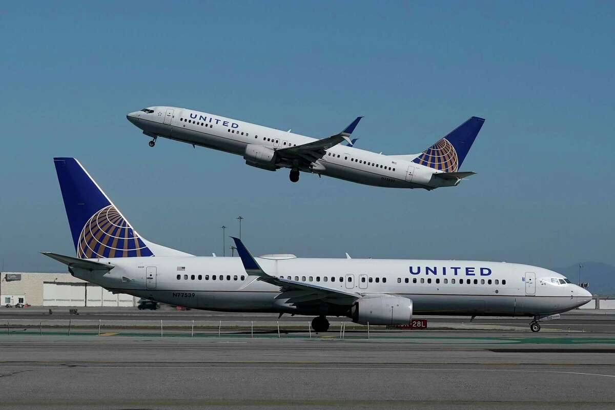 A United Airlines flight lifts off at San Francisco International Airport. United said the Biden administration’s lifting of pandemic-era restrictions on travelers from Europe, China and other nations would immediately affect flights coming into SFO from Munich, Frankfurt, London and Shanghai.