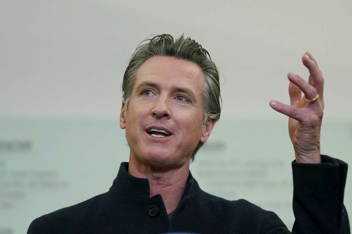 Governor Gavin Newsom speaks at a news conference in Oakland, California on October 27, 2021.