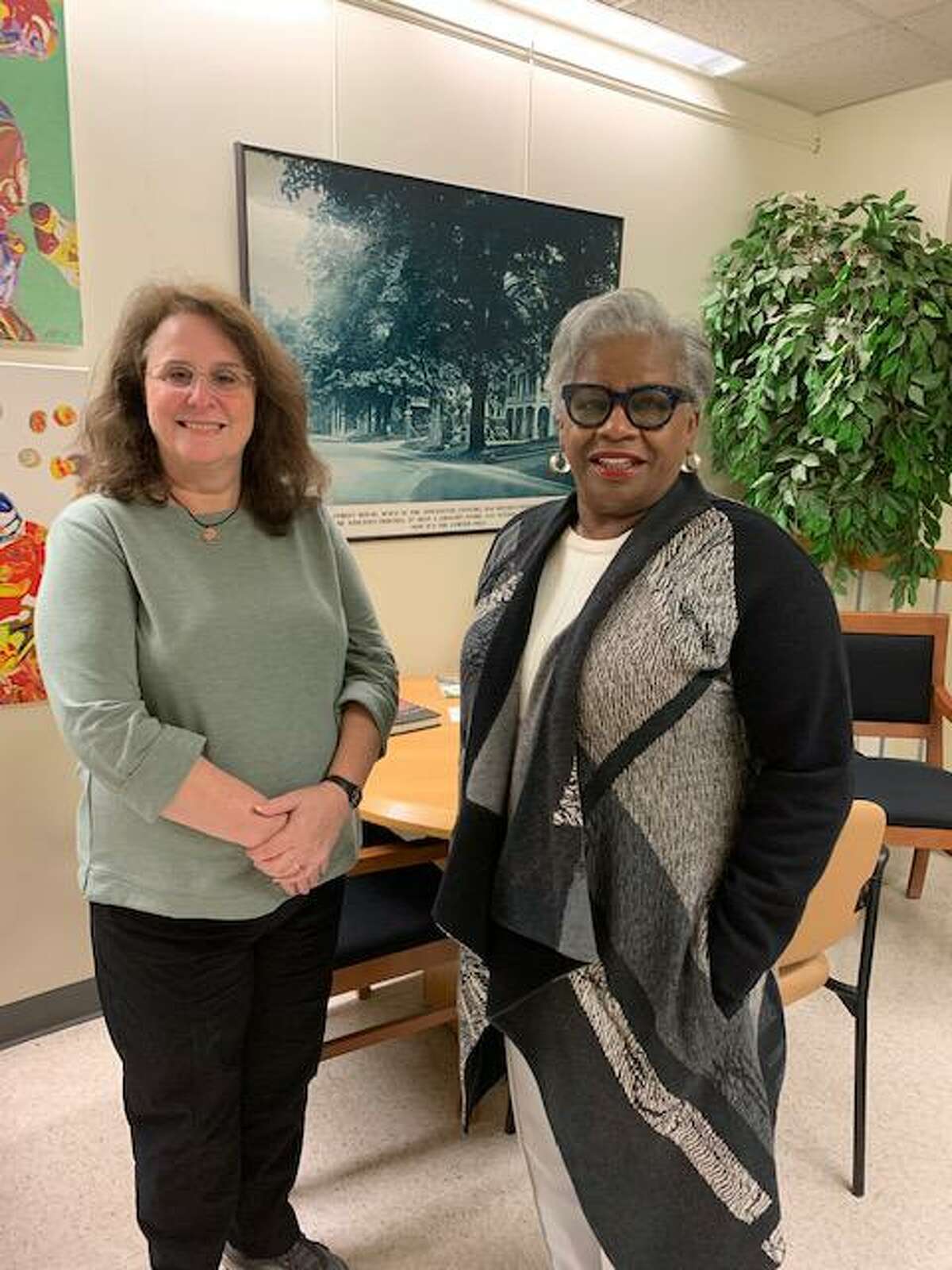 Sheryl Baumann, director the Trumbull Nature & Arts Center (left) with state Sen. Marilyn Moore, who represents Bridgeport, Monroe, and Trumbull.