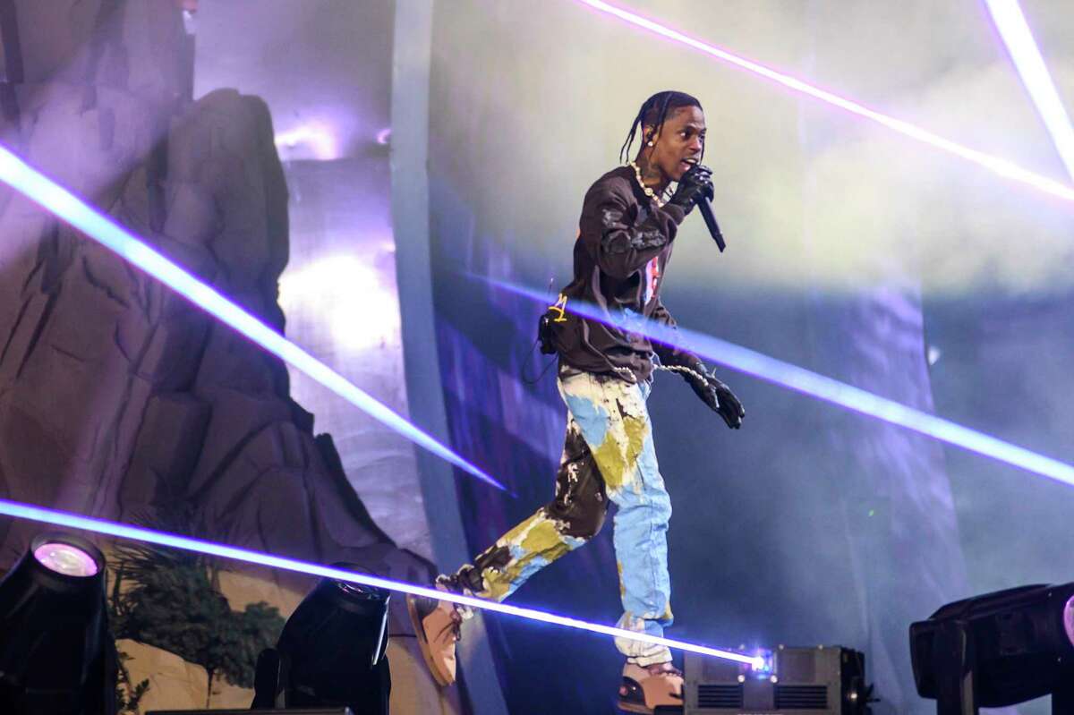 Travis Scott performs at Astroworld Festival at NRG park on Friday in Houston. Several people died and numerous others were injured in what officials described as a crowd surge while Scott was performing.