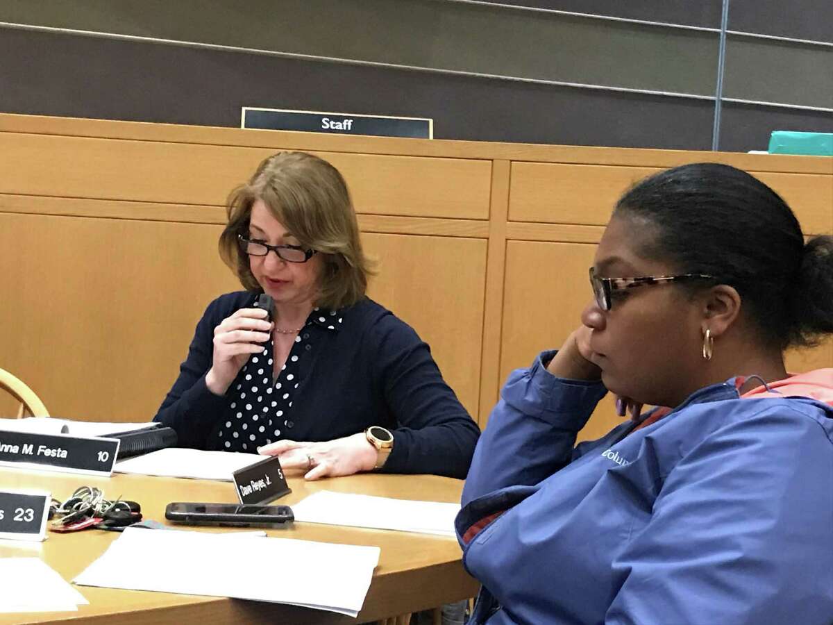 Alder Anna Festa, D-10, and Board of Alders President Tyisha Walker-Myers, D-23, at a Finance Committee meeting in 2019.