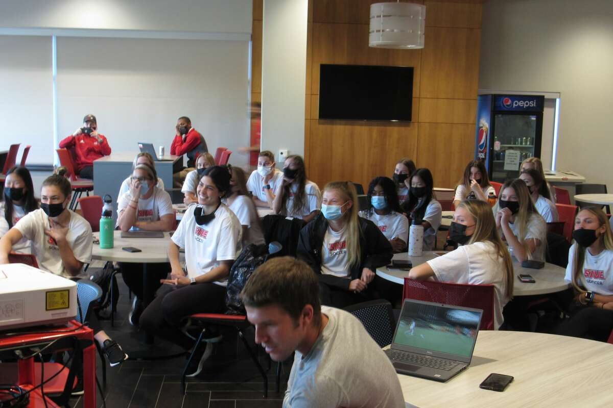 SIUE women's soccer team awaits its destiny during the NCAA Tournament selection show.