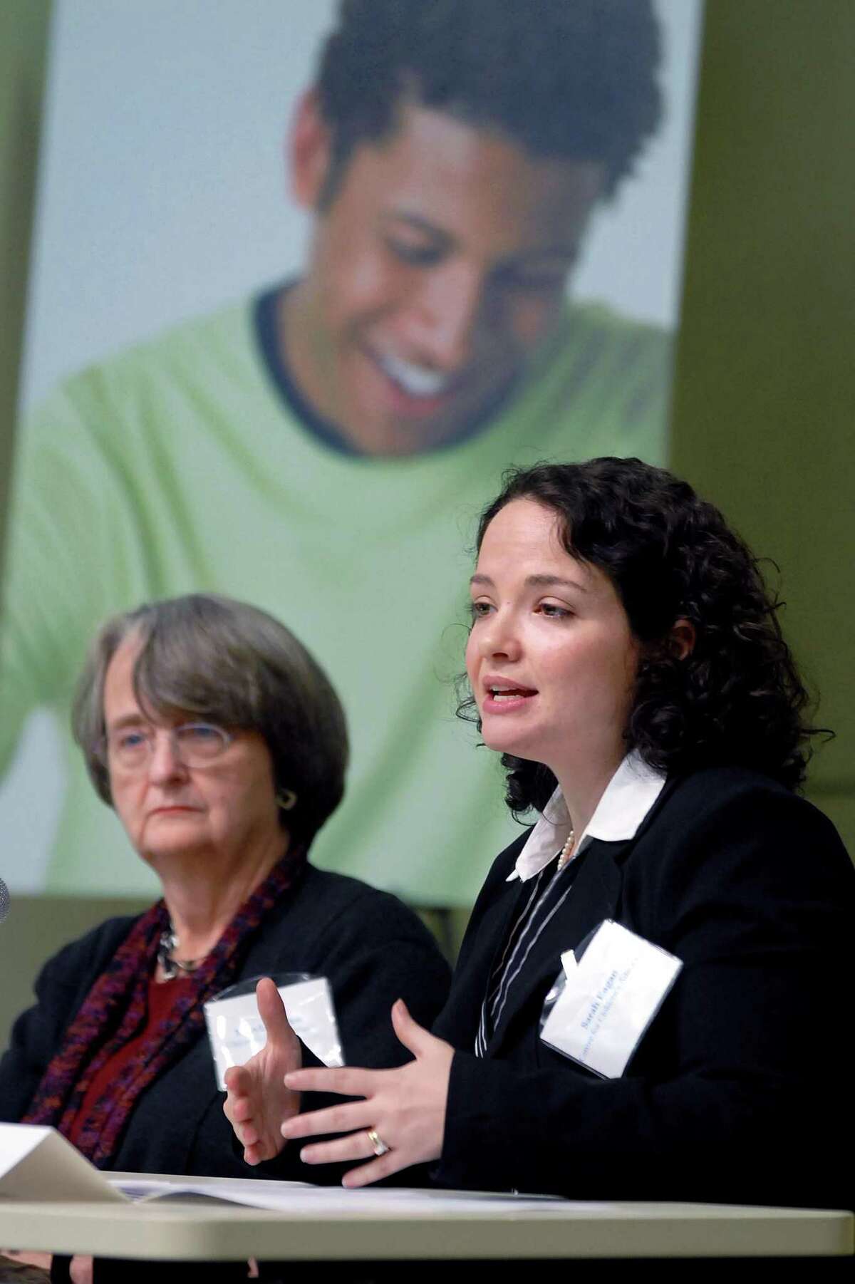 State Child Advocate Sarah Eagan, right, in a file photo.