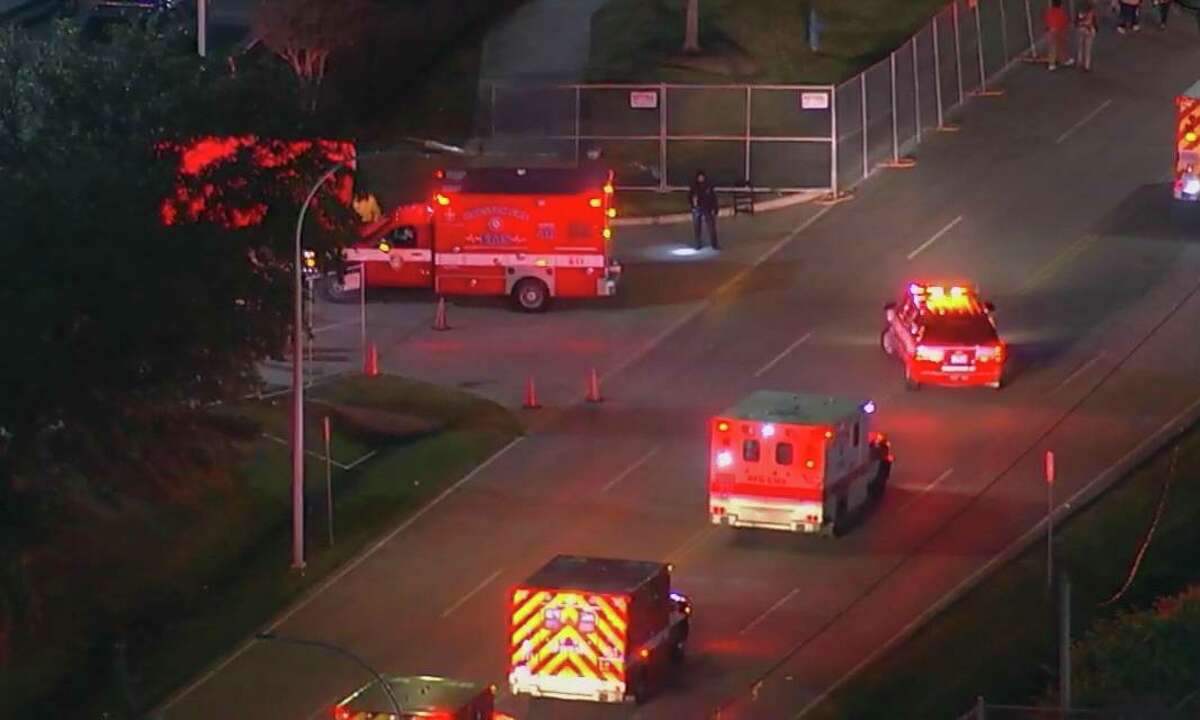 A still pulled from KTRK video shows emergency vehicles at NRG Stadium during the Astroworld Festival at NRG park on Friday, Nov. 5, 2021. Eight people died and dozens more were injured after a sold-out crowd surged during rapper Travis Scott's performance late Friday.