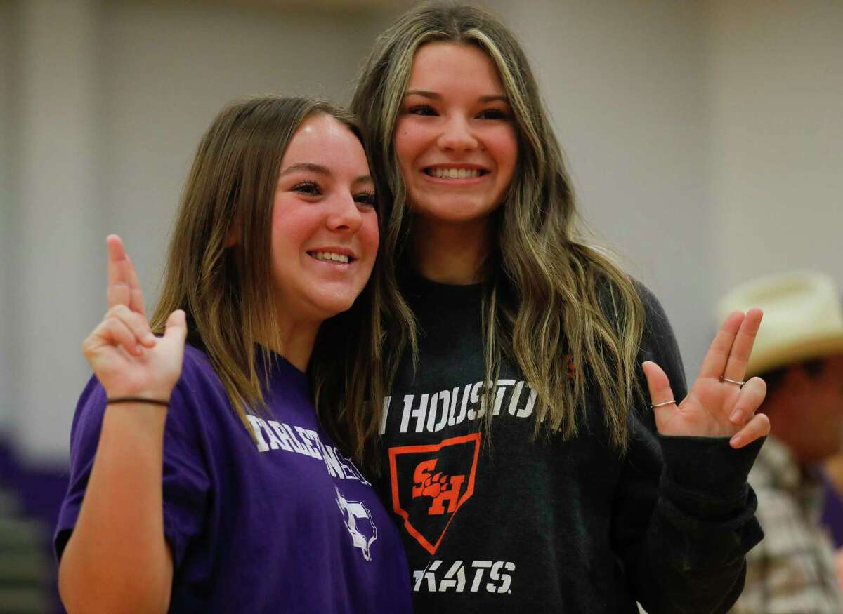 Makenzie Griffith, left, signed to play soccer with Tarleton State University during an athletic signing ceremony at Montgomery High School, Wednesday, Nov. 10, 2021, in Montgomery.