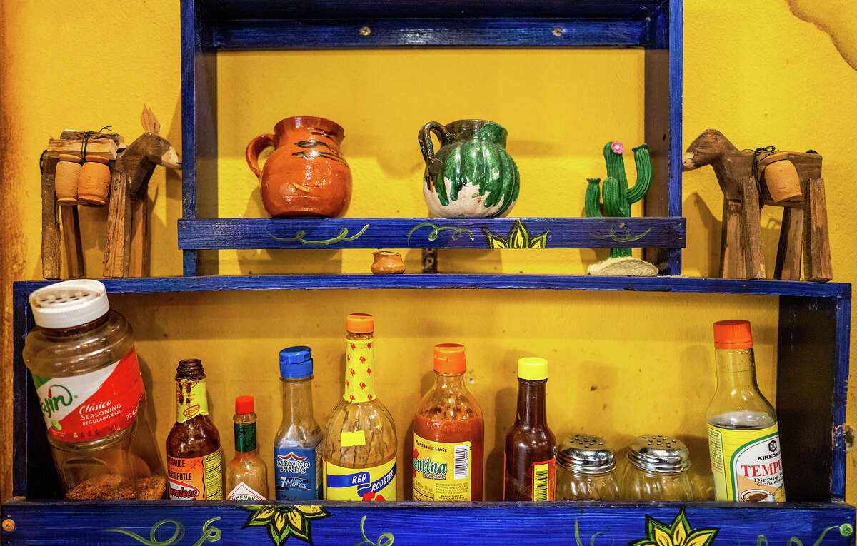 The salsa rack in the dining room of El Metate, on Bryant Street in the Mission District of San Francisco, on Thursday, Nov. 3.