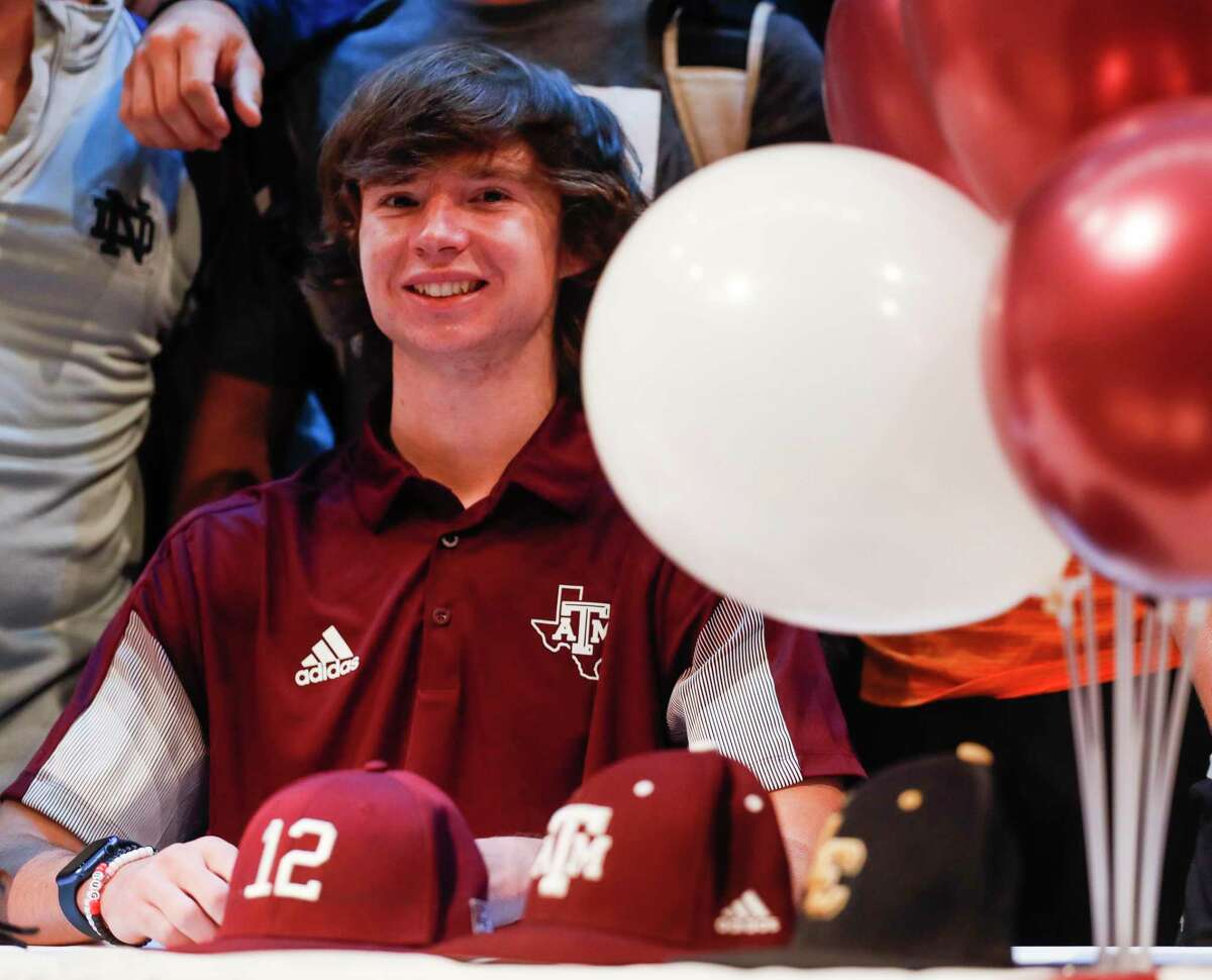 Shane Sdao signed to play baseball for Texas A&M during a signing ceremony at Lake Creek High School, Wednesday, Nov. 10, 2021, in Montgomery.