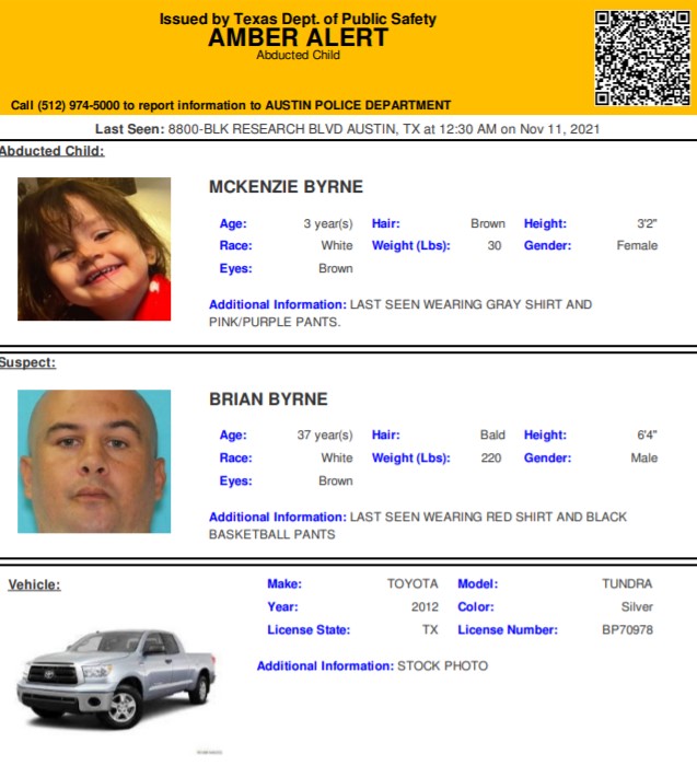 Police issue Amber Alert for abducted 3-year-old out of Austin