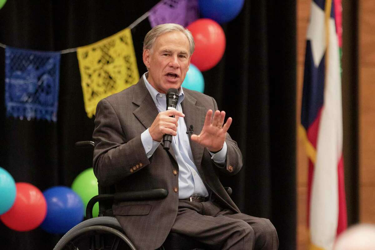Gov. Greg Abbott speaks on a variety of matters including a border wall, razor wire, critical race theory, Election laws, mail-in ballots, voter fraud, and more at the Midland Chapter of the Republican National Hispanic Assembly's Reagan Lunch at the Bush Convention Center Friday, Nov. 5, 2021, in Midland, Texas.