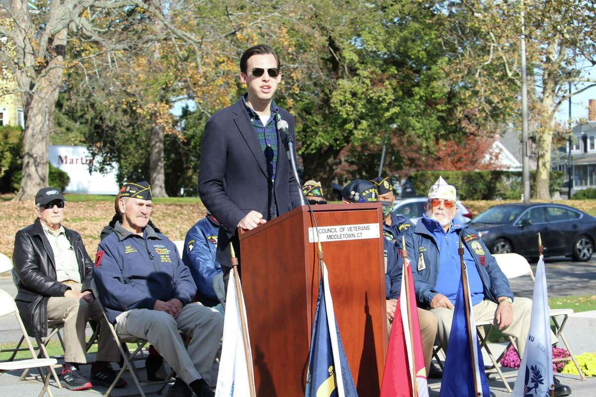 Mayor Ben Florsheim spoke during Middletown’s Veterans Day observation Thursday morning at Veterans Green on Washington Street.