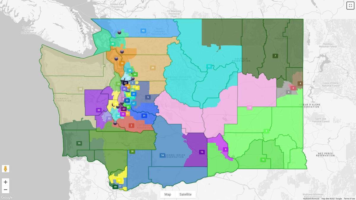 The current boundaries of the state's 49 legislative districts. 