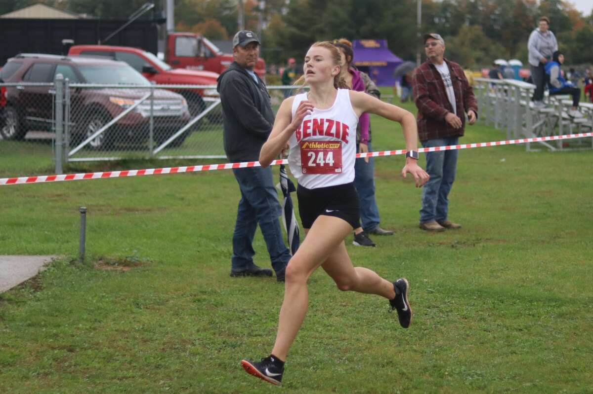 Elise Johnson races to the finish line during a conference race at Benzie Central earlier this fall. 