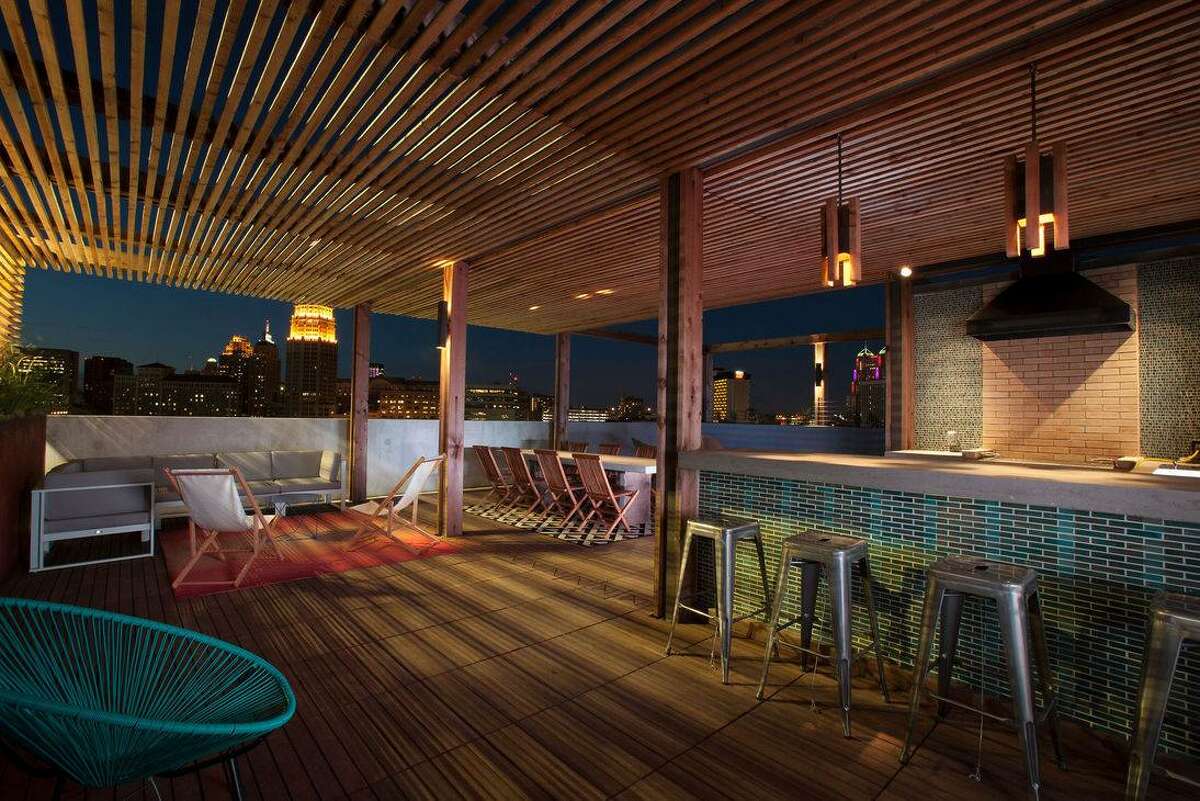 This rooftop lounge is among the apartment's resort-style amenities.
