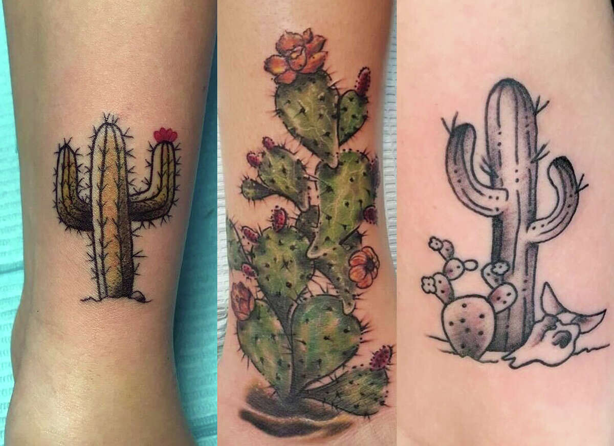 Cactus tattoo on the left inner forearm