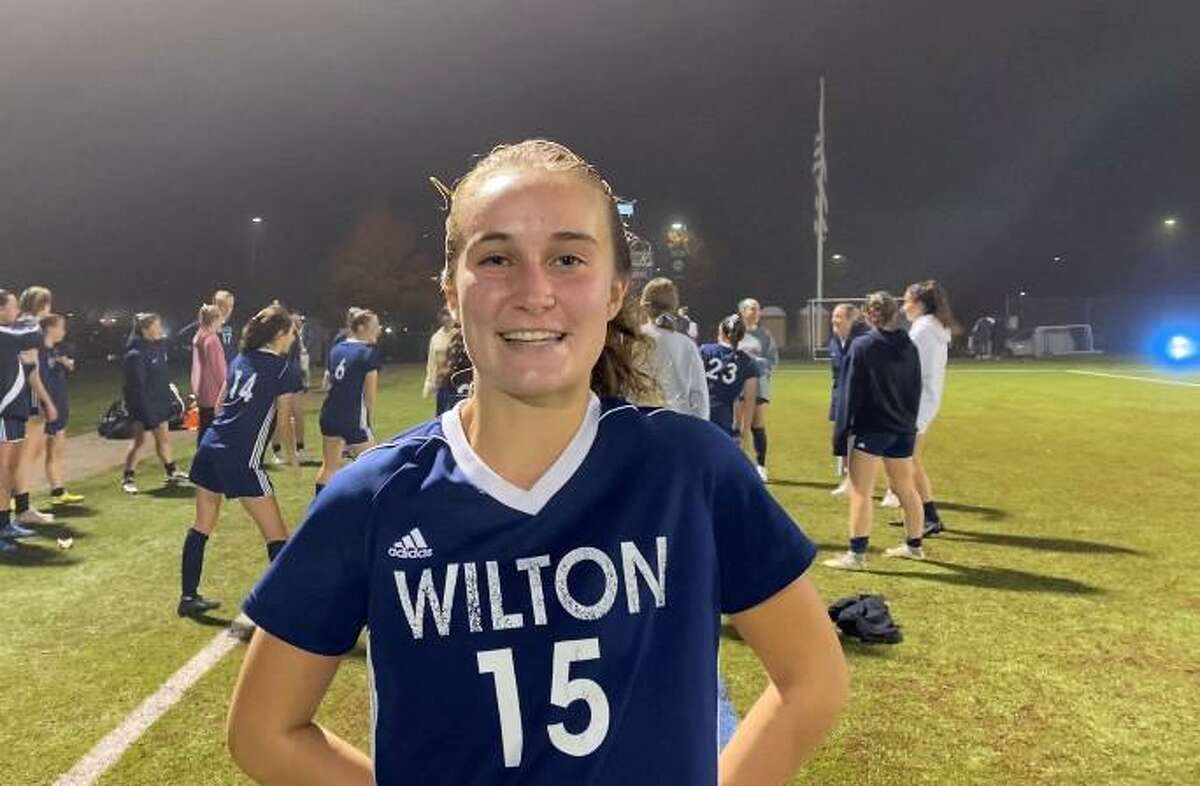 Wilton’s Heather Plowright after the Warriors’ win over Danbury in the Class LL quarterfinals on Friday.