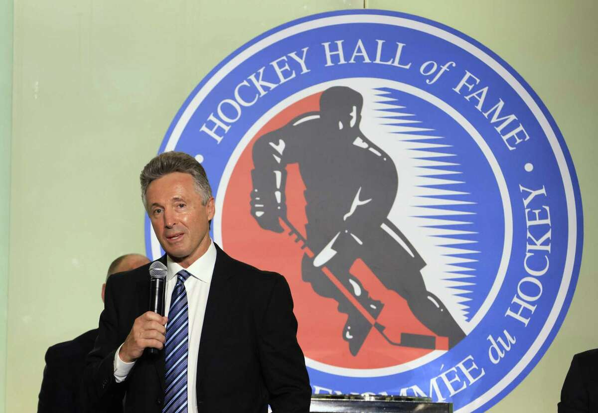TORONTO, ONTARIO - NOVEMBER 12: Doug Wilson takes part in a press opportunity prior to his induction into the Hockey Hall of Fame at the Hockey Hall Of Fame on November 12, 2021 in Toronto, Ontario, Canada. (Photo by Bruce Bennett/Getty Images)