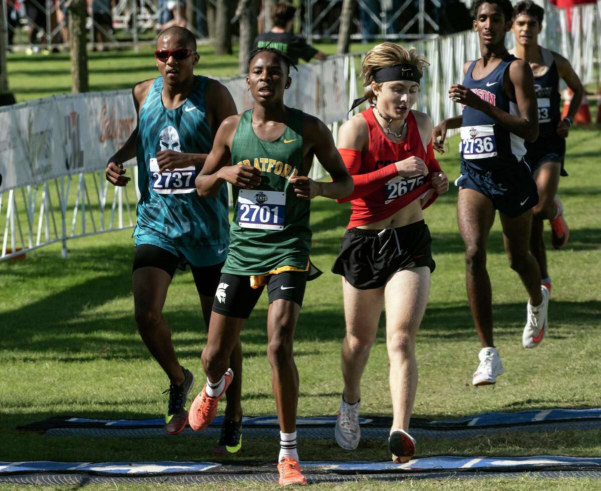 Stratford’s Emanuel Galdino (2701) finished in sixth place out of 151 top runners at the 2021 UIL 6A Cross Country State Championship, Saturday, Nov. 6, 2021, in Round Rock, Texas.