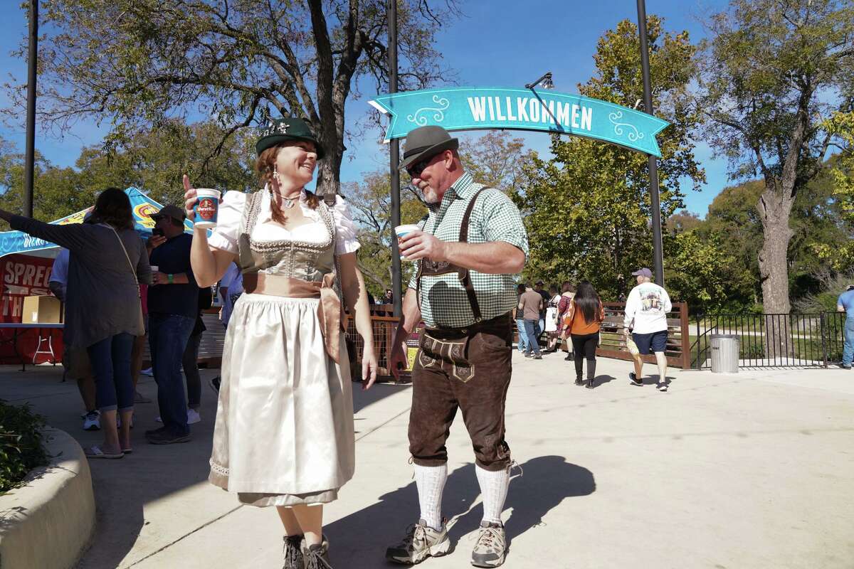 Joanna and Roy Alcorn of Houston were dressed for the occasion in 2021 at New Braunfels’ annual Wurstfest. The event was back after being canceled in 2020 because of the pandemic, the only cancellation in its 60-year history.