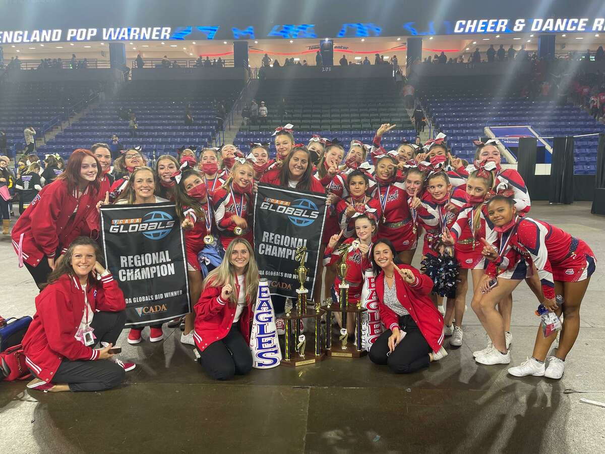 Milford Pop Warner Junior Varsity Cheer Squad takes first place at the regional competition and qualifies to the National Cheer Competition. Pictured in the photo, in no particular order, is cheerleaders Charlotte Baldieri, Lea Boguniecki, Laney Chan, Isabella DeRose, Autumn Dow, Alexis Dozier, Averi Ferris, Mackenzie Forsythe, Gabriella Girotto, Cheyanne Jackson, Eloise Mackell, Makaila Onofreo, Madison Queiroz, Jacy Reyes, Kalyn Richards, Krystyna Schuld, Sarah Schumann, Sophia Sisbarro, Sophia Skelton, Emma Swaller, Jordyn Torres, coaches Karen Schumann, Chelsey Festa, Morgan Colombo, Erica Gray, Luciana Cappello, Charlotte Mackell and Elizabeth Schumann and team parents Megan Laudenslager and Genna Thompson.