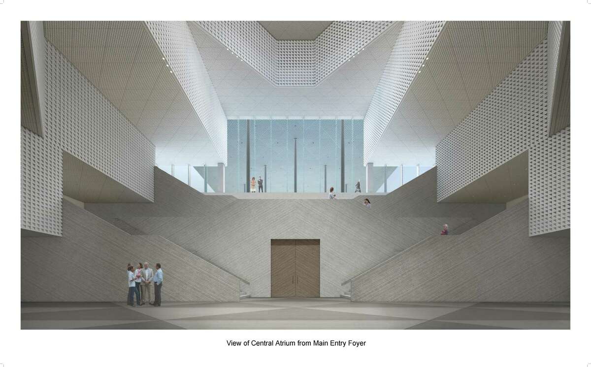 An artist rendering of the interior central atrium at the future Ismail Center Houston.