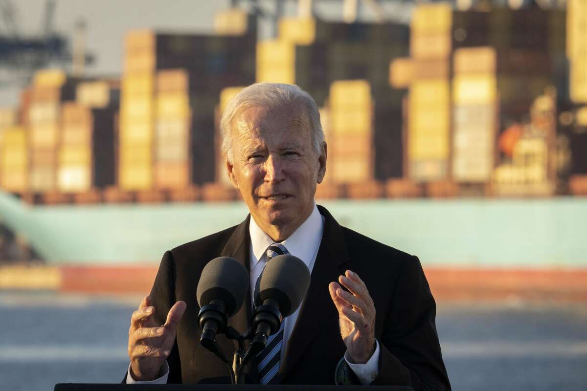 A file photo of U.S. President Joe Biden speaking about the recently passed $1.2 trillion Infrastructure Investment and Jobs Act at the Port of Baltimore on November 10, 2021 in Baltimore, Maryland.