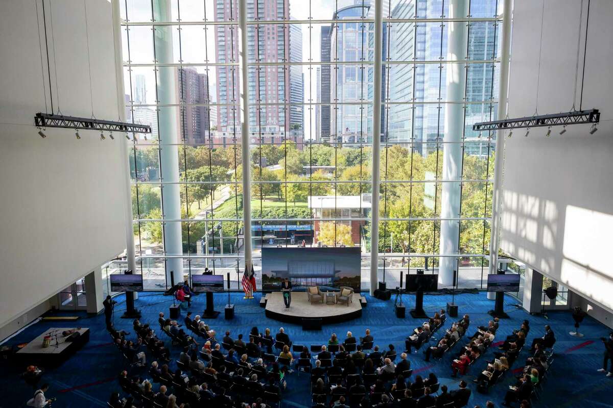Al-Karim Alidina, the president of the Ismaili Council for the U.S., speaks during the reveal of the new Ismaili Center Houston that will be located at the corner of Montrose and Allen Parkway in Monday, Nov. 15, 2021.
