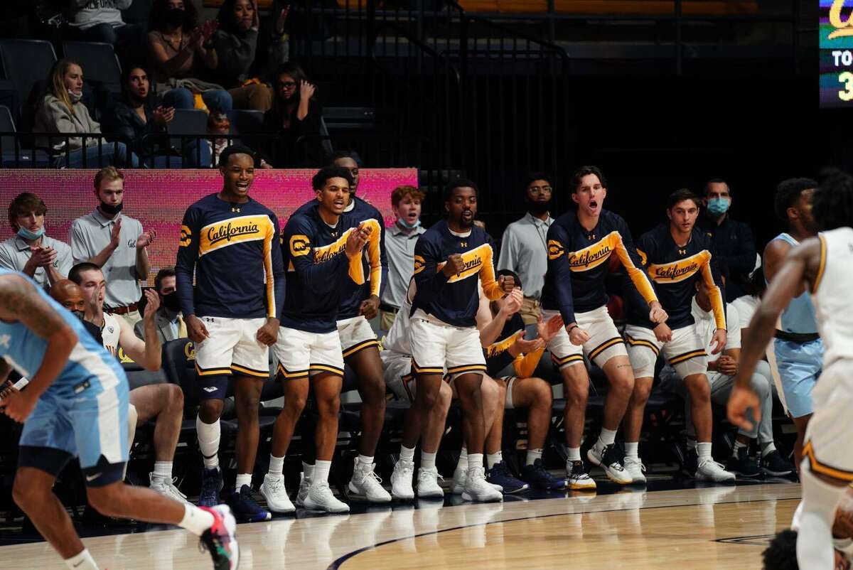 The Cal bench is enthused during the Bears’ win over San Diego at Haas Pavilion on Monday night.