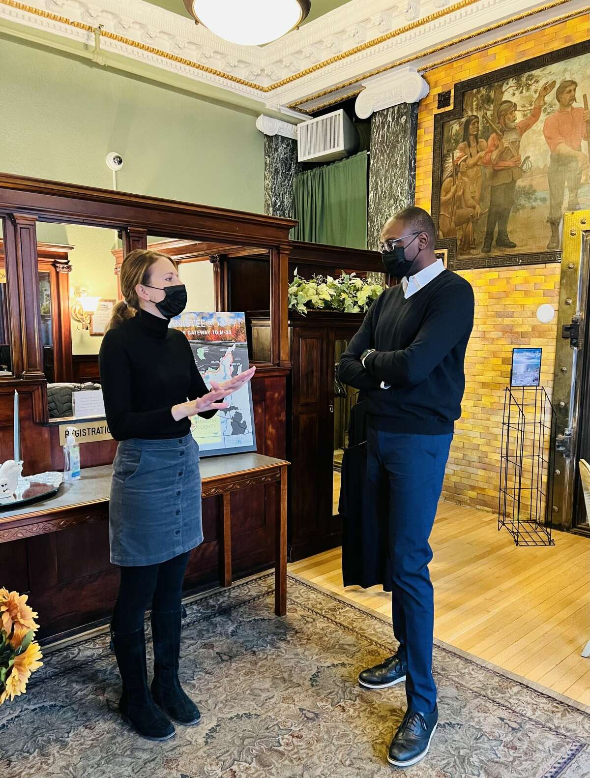 Lindsey Swidorski speaks with Lt. Governor Garlin Gilchrist about some of the challenges she faced over the past year. The lieutenant governor visited Manistee Monday to talk with the Economic Development Council to talk about projects, some of the challenges and past successes, and the types of development projects that Manistee may have in the future.