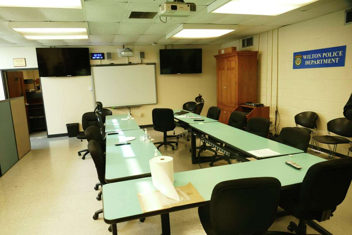 The department’s large meeting room in the basement of the building.