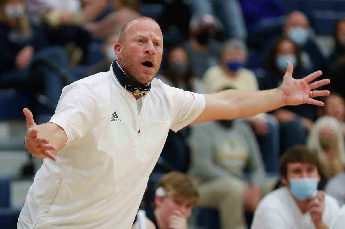 Lake Creek head coach Shannon Spencer reacts to a call during the second quarter of a District 20-5A high school basketball game at Lake Creek High School, Wednesday, Feb. 10, 2021, in Montgomery.